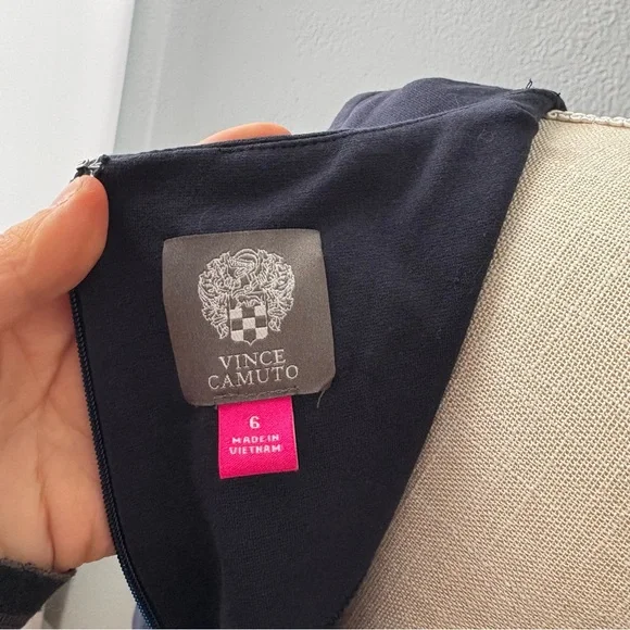 Vince Camuto Navy Quarter Sleeve Dress with Gold Button Details - Picture 6 of 6